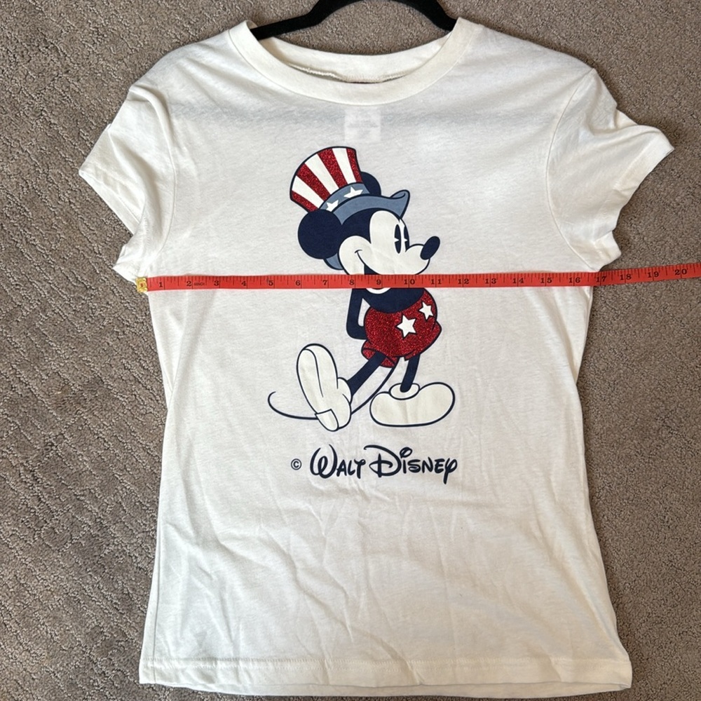 Vintage Walt Disney Patriotic Mickey White T-Shirt Youth Large Glitter USA - Picture 8 of 8